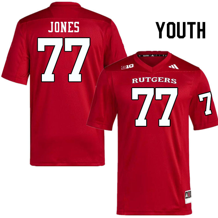 Youth #77 Kenny Jones Rutgers Scarlet Knights 2024 College Football Jerseys Stitched-Scarlet